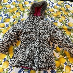EUC Hanna Andersson 120 kids 6-7 animal print hooded puffer coat